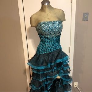 Teal high-low prom dress